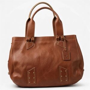 Cole Haan Purse Brown Leather Shoulder Tote Bag Rivets Stitch Y2K Boho Vintage